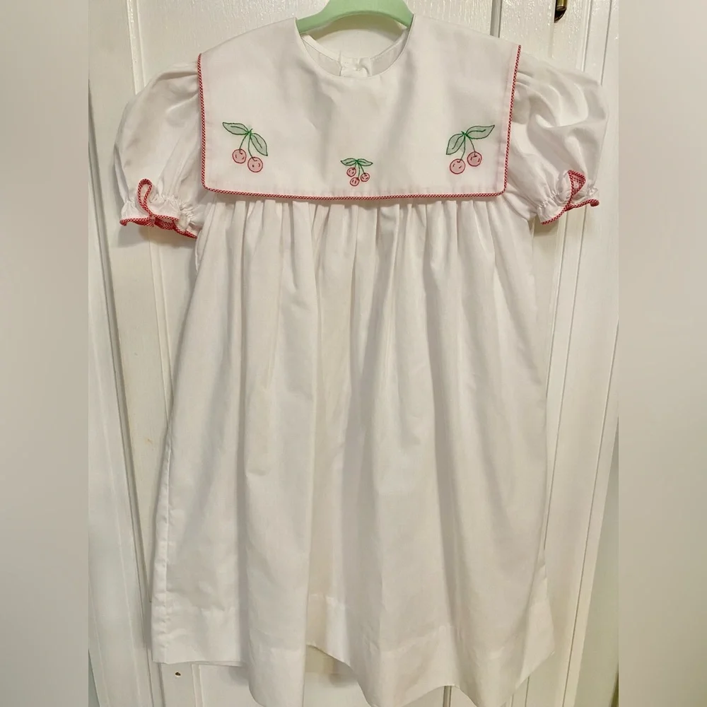White Dress with Cherry Embroidery - Picture 1 of 3